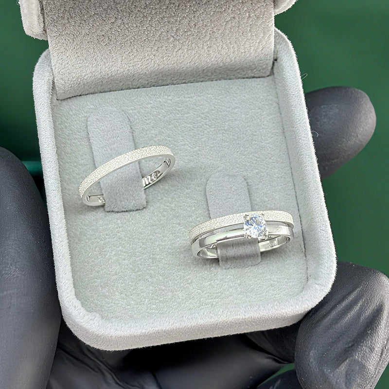 Par de Alianças 2mm em Prata 950 com Anel Solitário - Caprice