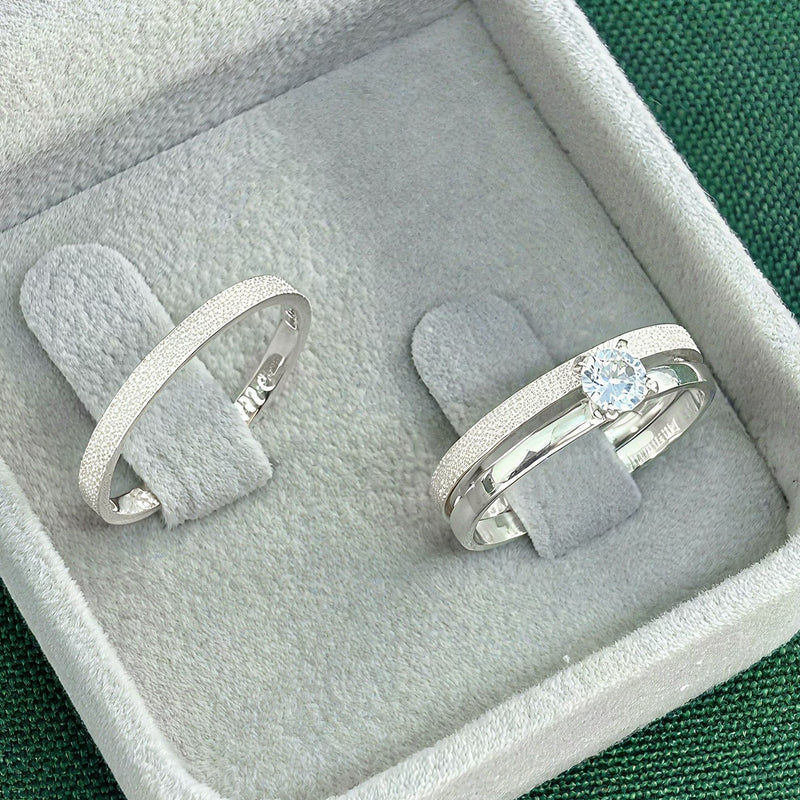 Par de Alianças 2mm em Prata 950 com Anel Solitário - Caprice