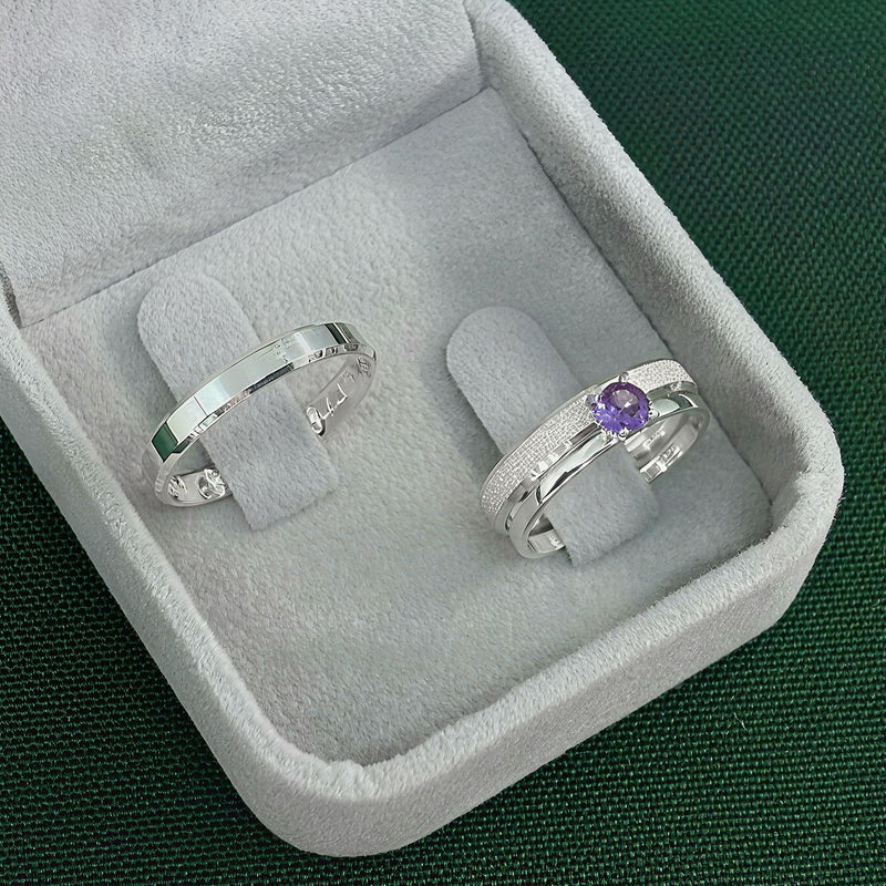 Par de Alianças 3mm em Prata 950 com Anel Solitário - Colômbia