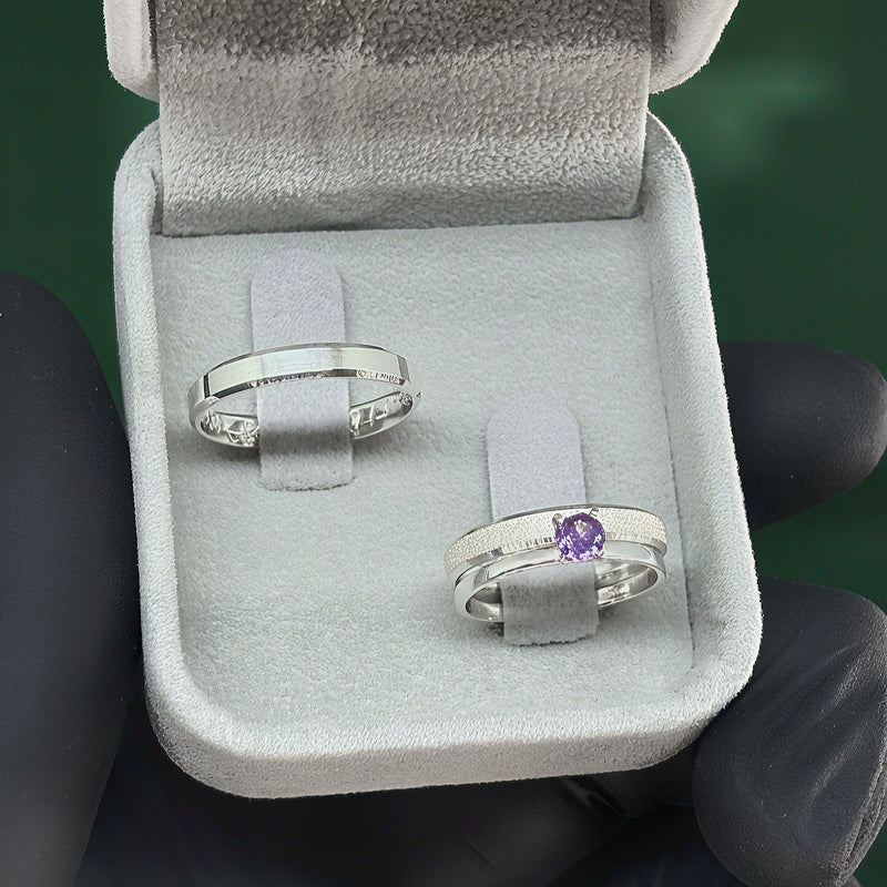 Par de Alianças 3mm em Prata 950 com Anel Solitário - Colômbia