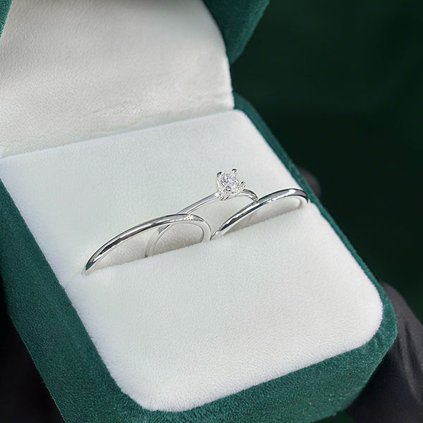 Par de Alianças 1,5mm em Prata 950 com Anel Solitário - Athena