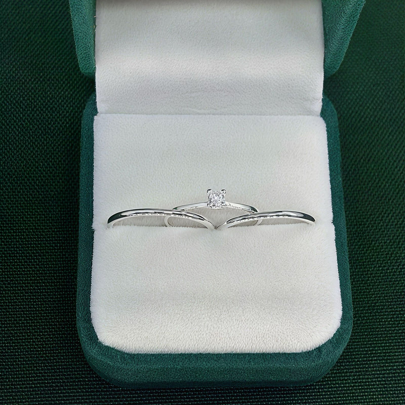 Par de Alianças 1,5mm em Prata 950 com Anel Solitário - Athena