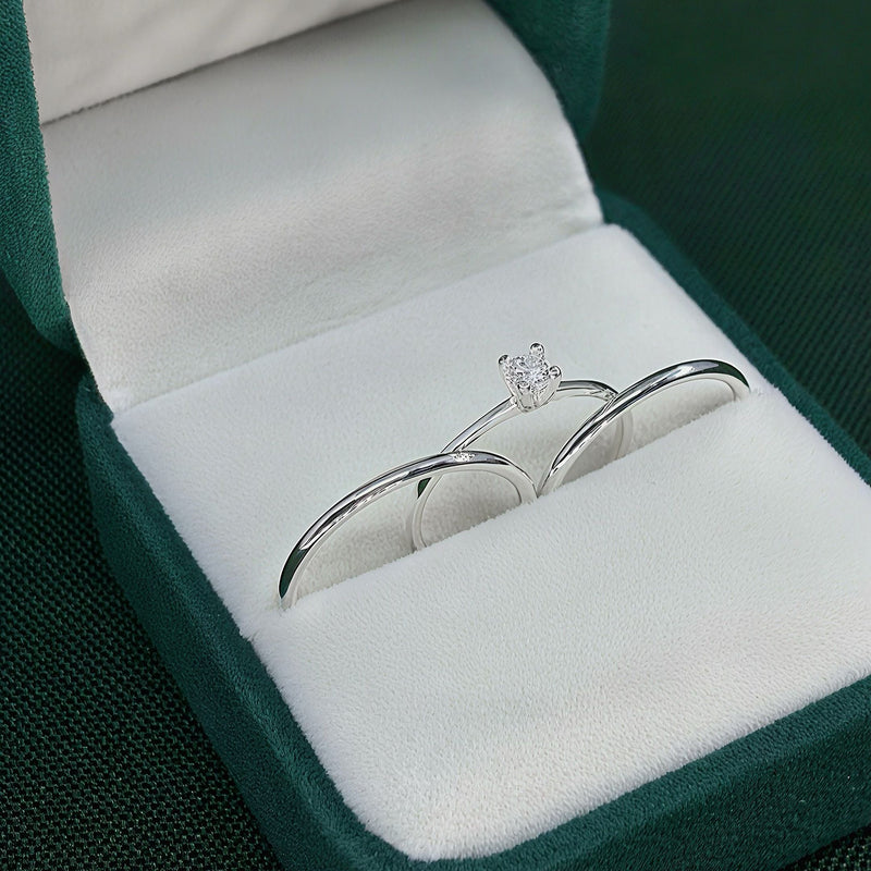 Par de Alianças 1,5mm em Prata 950 com Anel Solitário - Athena