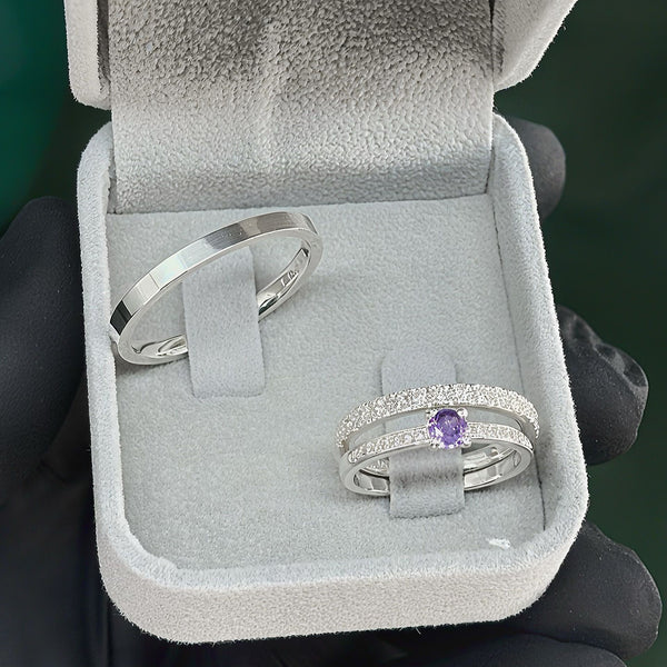 Par de Alianças 2,5mm de Prata 950 com Anel Solitário Cravejado - Viora