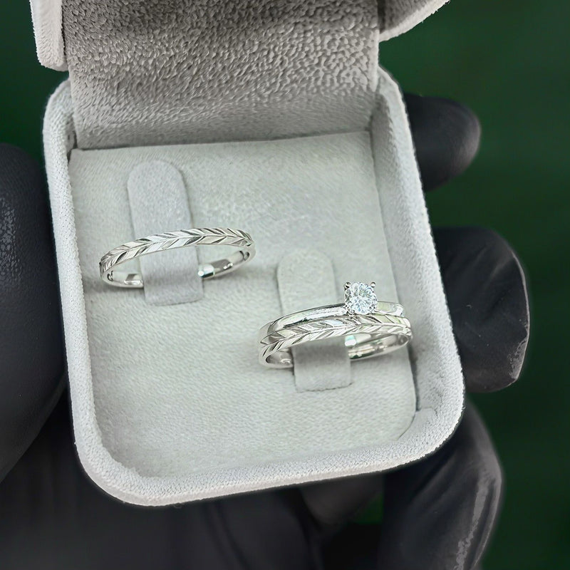 Par de Alianças 2mm de Prata 950 com Anel Solitário - Treasure