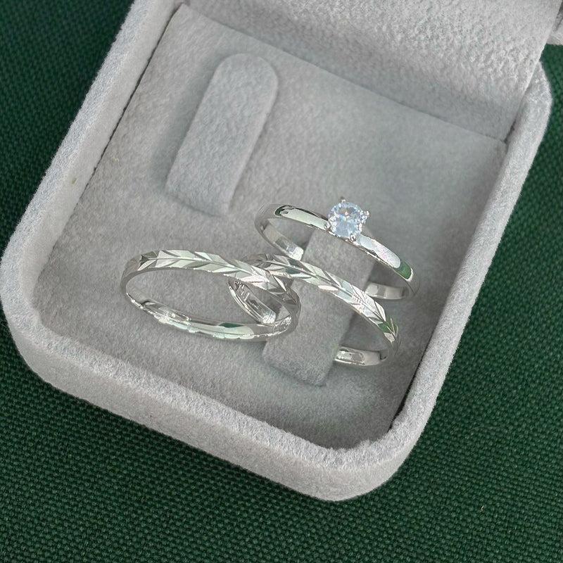 Par de Alianças 2mm de Prata 950 com Anel Solitário - Treasure