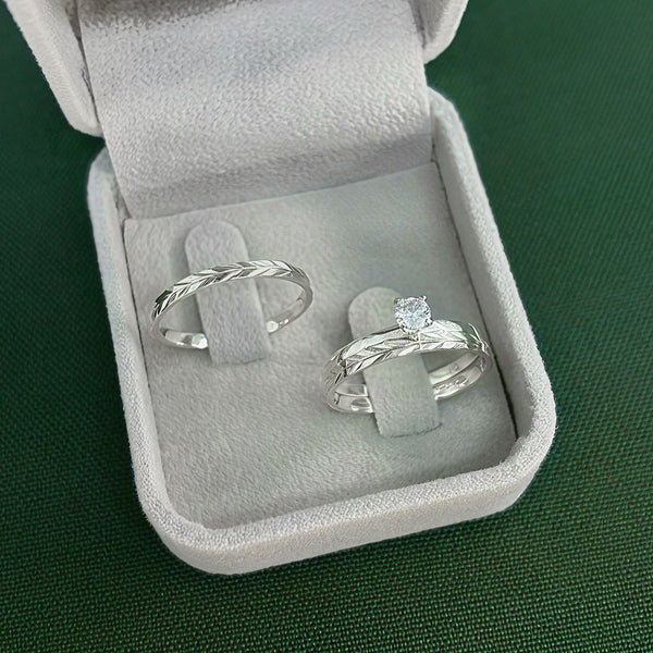 Par de Alianças 2mm de Prata 950 com Anel Solitário - Treasure