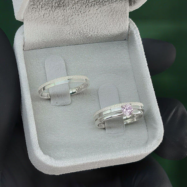 Par de Alianças 2,5mm de Prata 950 com Anel Solitário - Olimpo