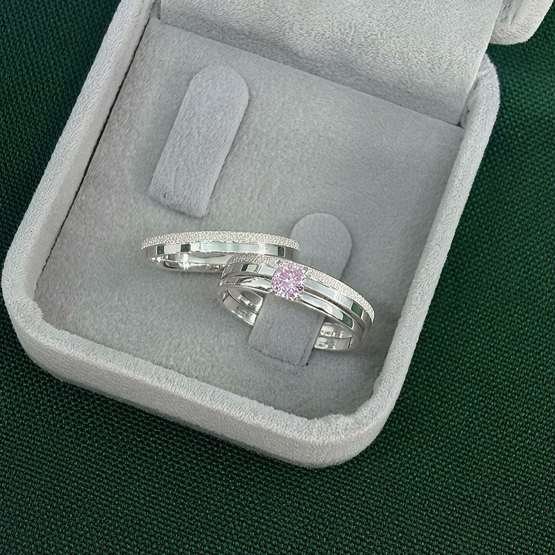 Par de Alianças 2,5mm de Prata 950 com Anel Solitário - Olimpo