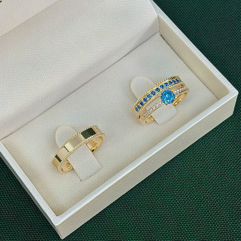 Par de Alianças 4mm Banhada a Ouro 18k com Anel Solitário - Boston