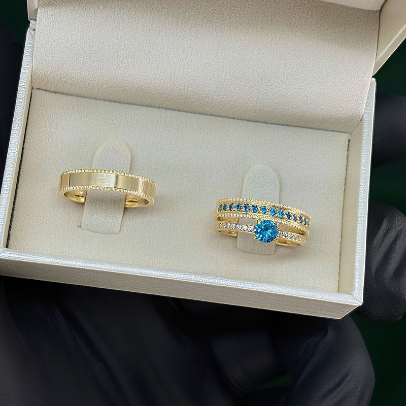 Par de Alianças 4mm Banhada a Ouro 18k com Anel Solitário - Boston