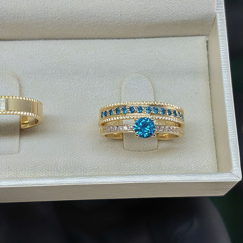 Par de Alianças 4mm Banhada a Ouro 18k com Anel Solitário - Boston