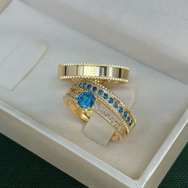 Par de Alianças 4mm Banhada a Ouro 18k com Anel Solitário - Boston