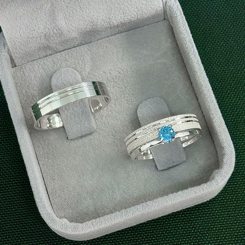 Par de Alianças 4mm de Prata 950 com Anel Solitário - Prestígio