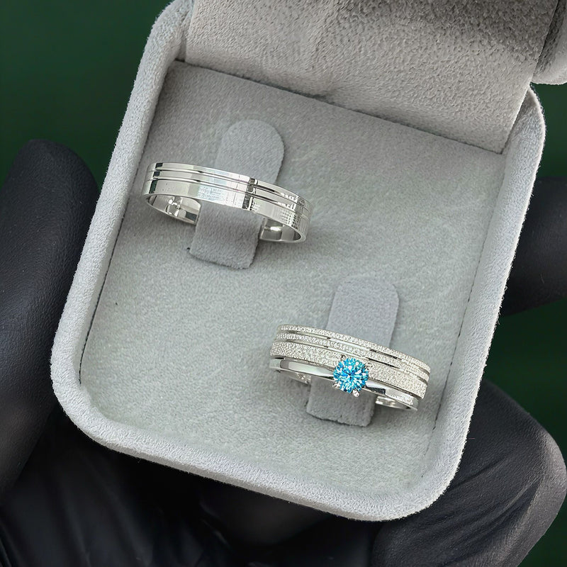 Par de Alianças 4mm de Prata 950 com Anel Solitário - Prestígio