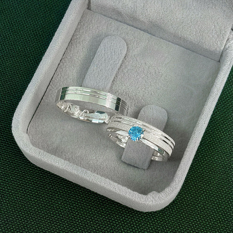 Par de Alianças 4mm de Prata 950 com Anel Solitário - Prestígio