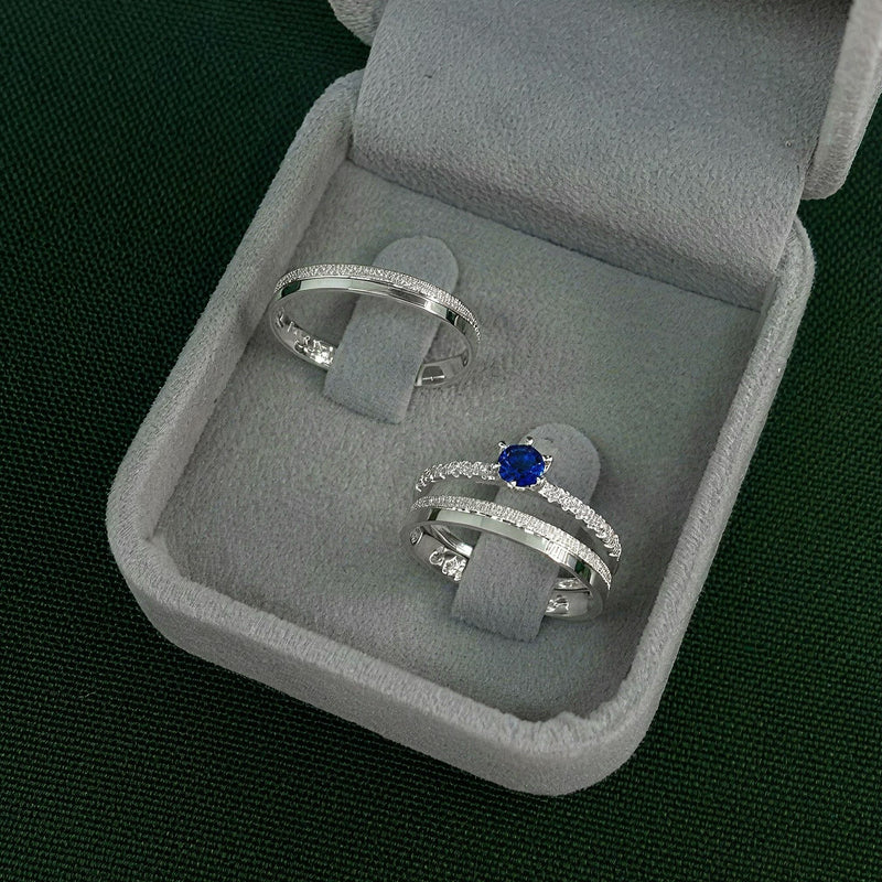 Par de Alianças 2,5mm em Prata 950 com Anel Solitário Cravejado - Avelino