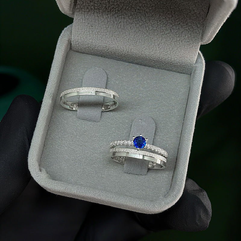 Par de Alianças 2,5mm em Prata 950 com Anel Solitário Cravejado - Avelino