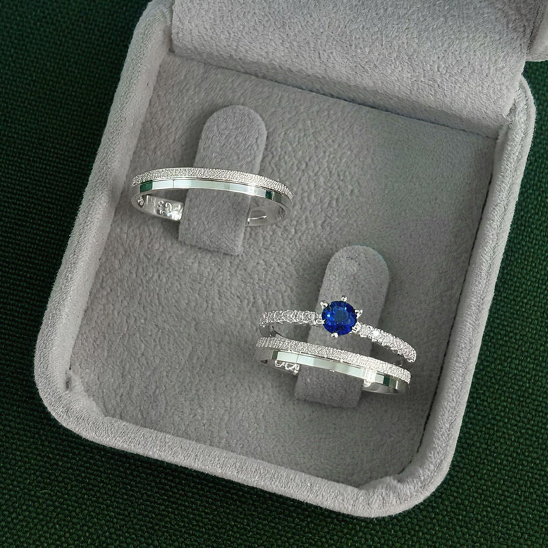 Par de Alianças 2,5mm em Prata 950 com Anel Solitário Cravejado - Avelino