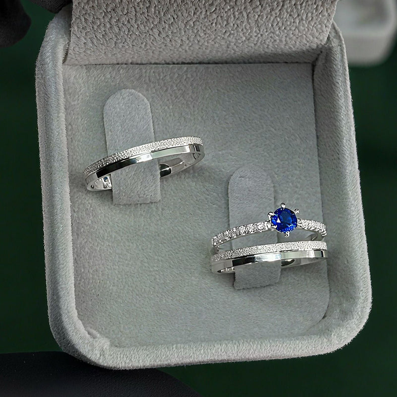 Par de Alianças 2,5mm em Prata 950 com Anel Solitário Cravejado - Avelino