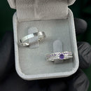 Par de Alianças 3mm de Prata 950 com Anel Solitário Cravejado - Violeta