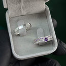 Par de Alianças 3mm de Prata 950 com Anel Solitário Cravejado - Violeta