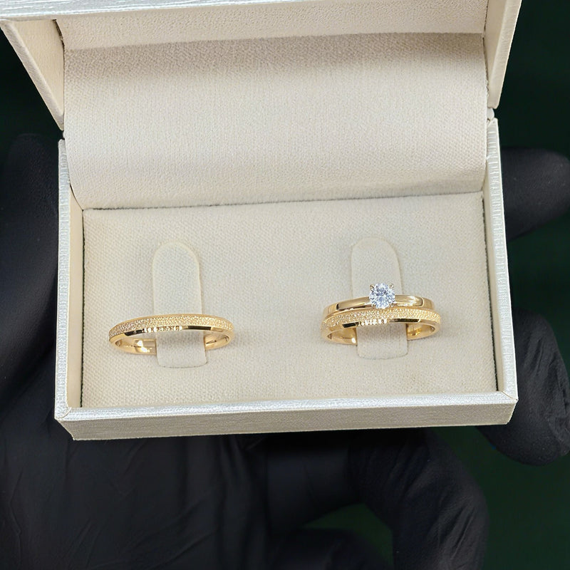 Par de Alianças 2,5mm Banhada a Ouro 18k com Anel Solitário - Larys