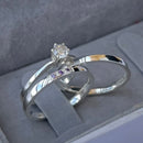 Par de Alianças 2mm de Prata 950 com Anel Solitário - Pregiato