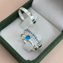 Par de Alianças 3mm em Prata 950 com Anel Solitário - Blue